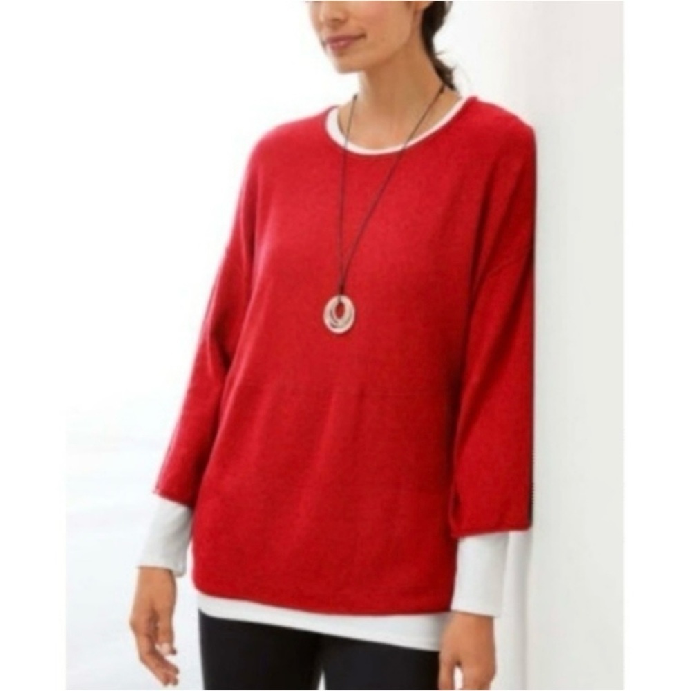 Pure Jill Sweater Red Kimono Sleeves Size Small Oversized Cotton Cashmere Blend